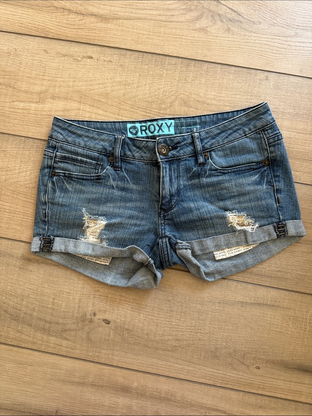 Roxy Distressed Denim Roll-Cuff Shorts